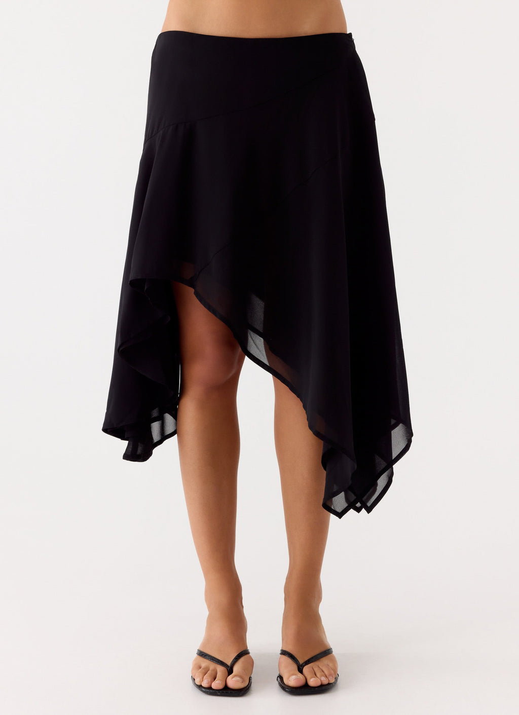 Low-Rise Asymmetrical Midi Skirt - Black