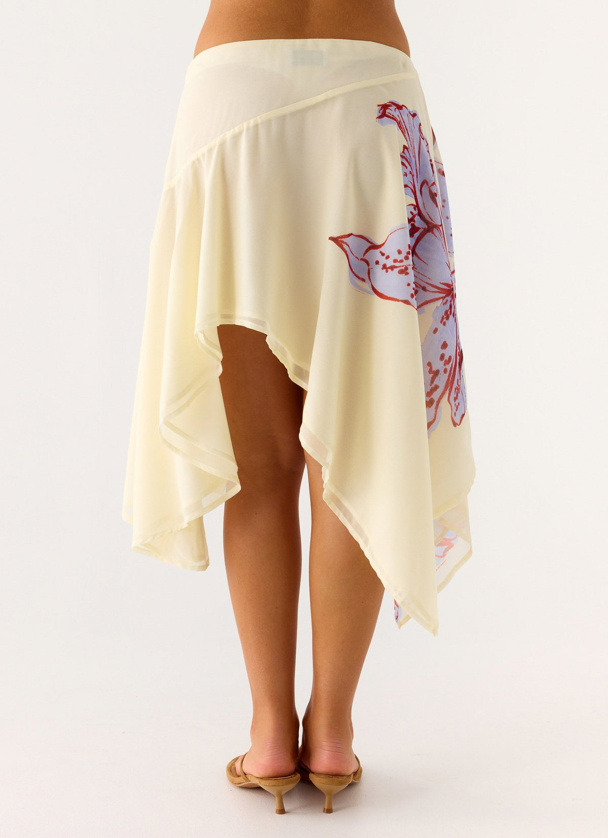 Low-Rise Asymmetrical Midi Skirt - Purple Floral