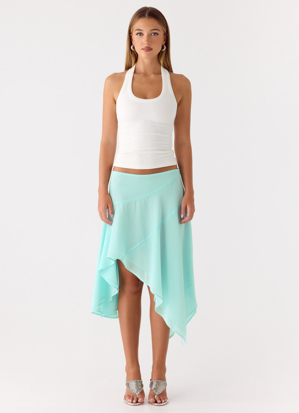 Low-Rise Asymmetrical Midi Skirt - Aqua