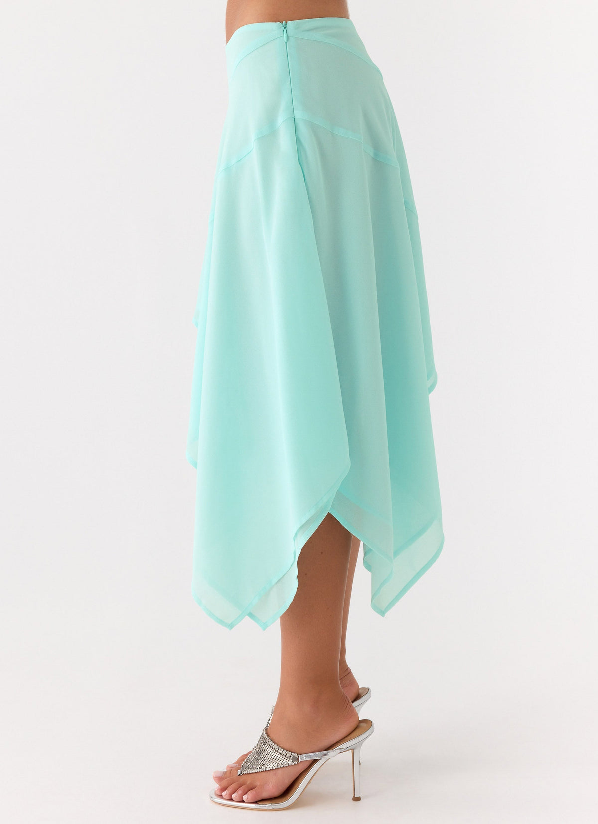 Low-Rise Asymmetrical Midi Skirt - Aqua