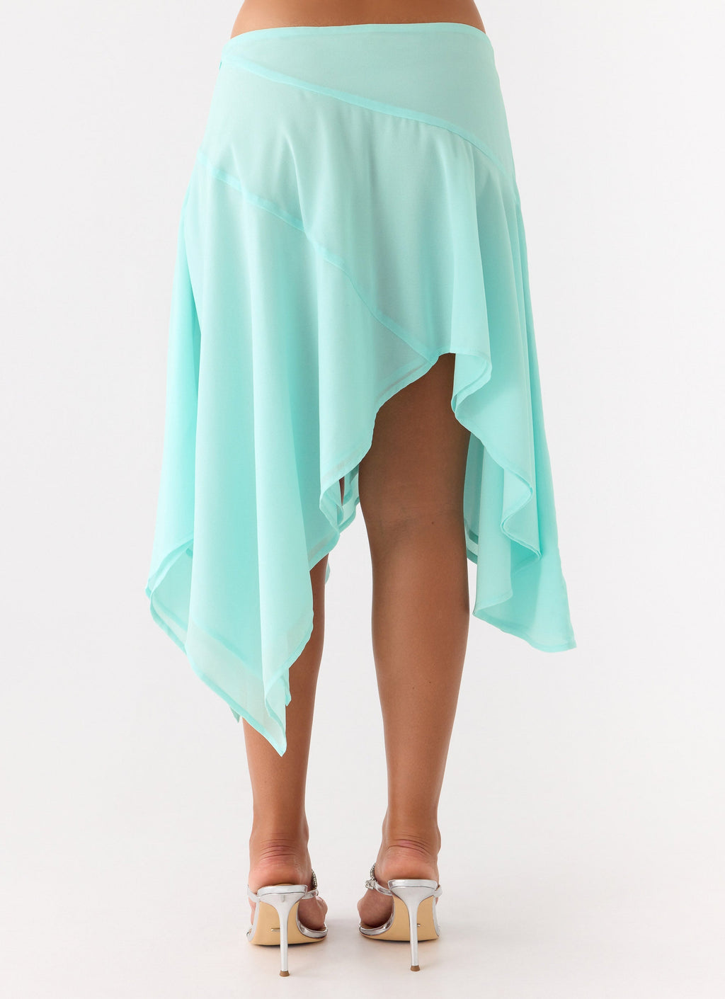 Low-Rise Asymmetrical Midi Skirt - Aqua
