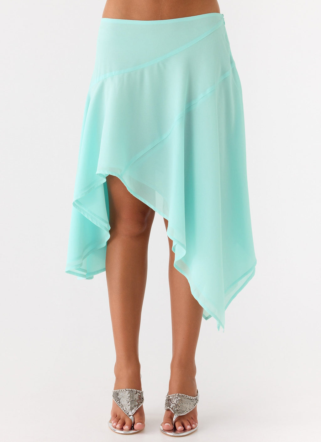 Low-Rise Asymmetrical Midi Skirt - Aqua