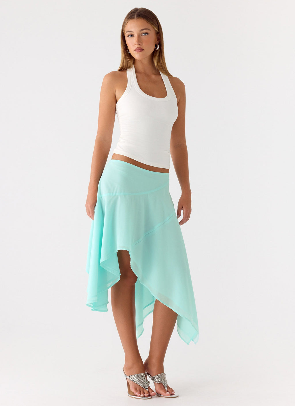 Low-Rise Asymmetrical Midi Skirt - Aqua