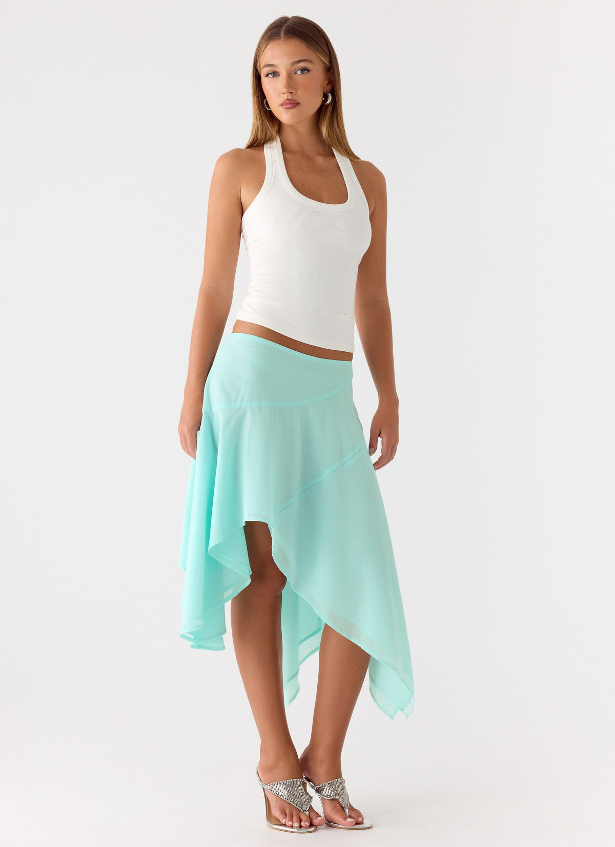 Low-Rise Asymmetrical Midi Skirt - Aqua