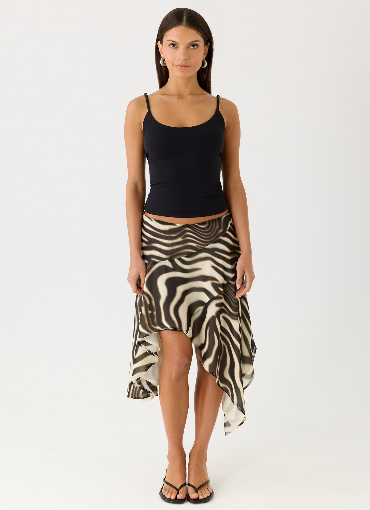 Low-Rise Asymmetrical Midi Skirt - Zebra