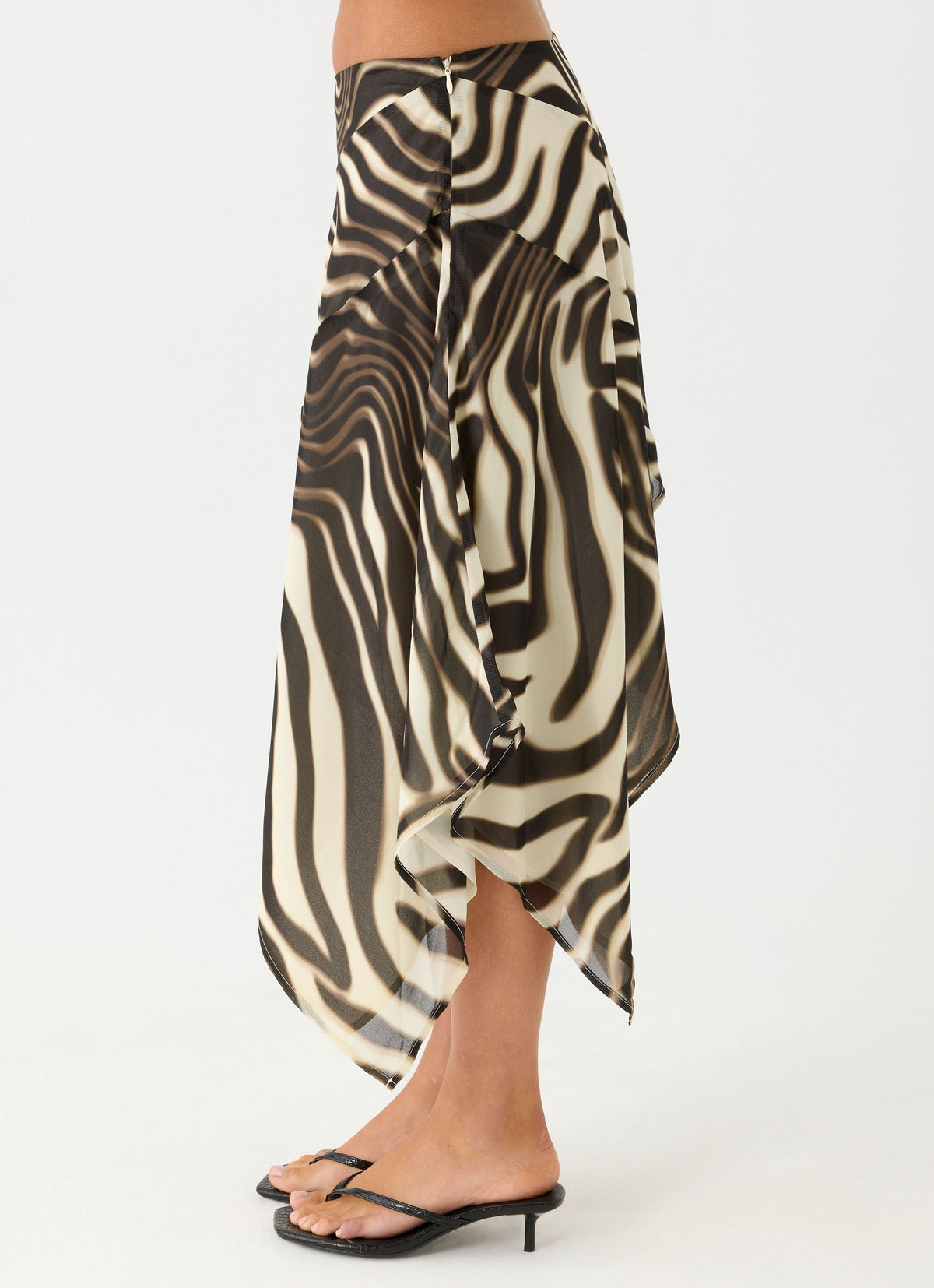 Low-Rise Asymmetrical Midi Skirt - Zebra