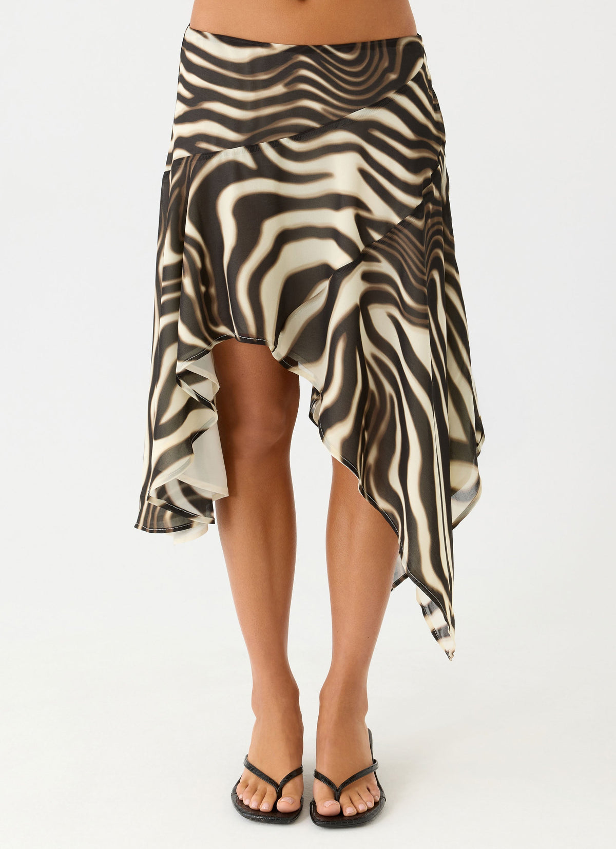 Low-Rise Asymmetrical Midi Skirt - Zebra