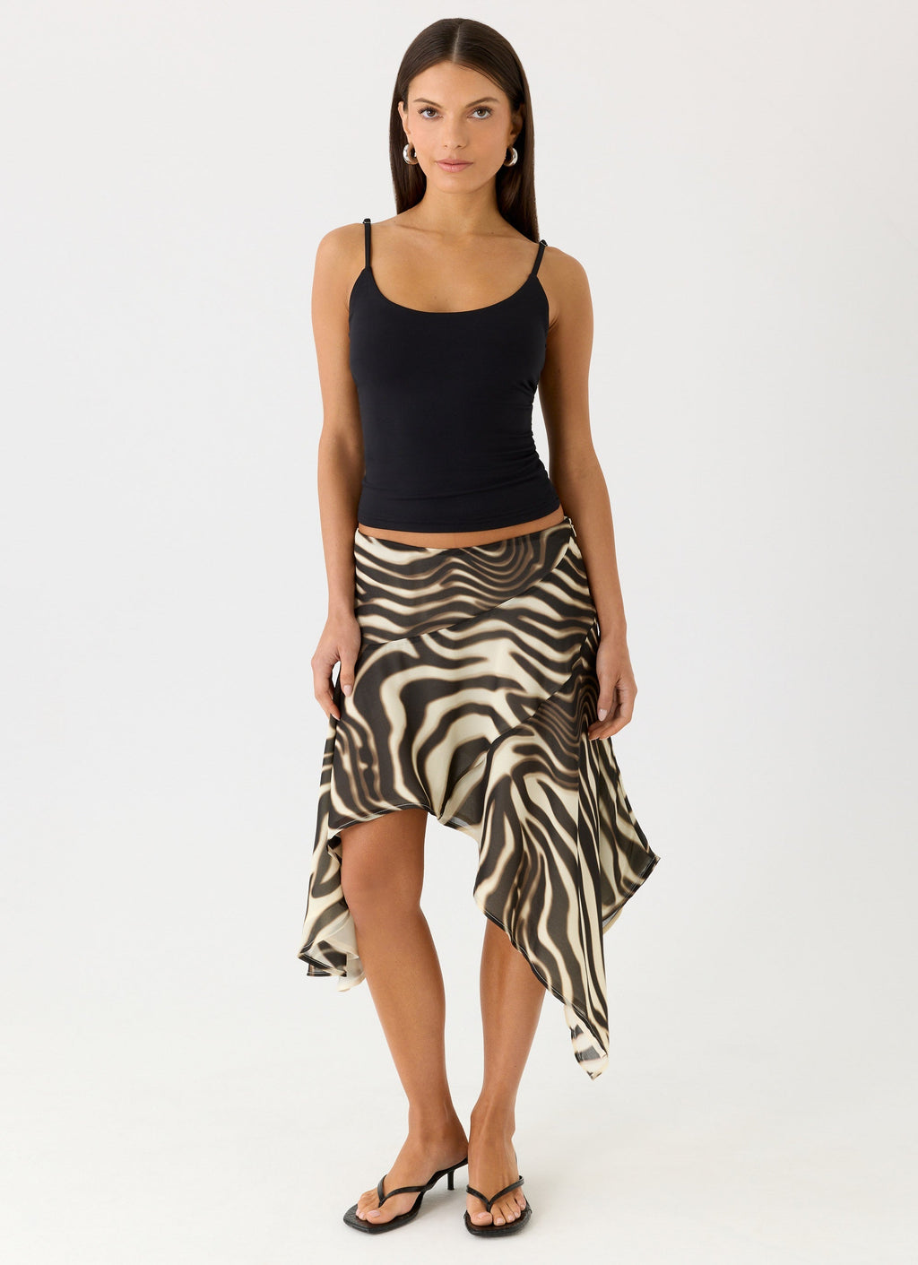 Low-Rise Asymmetrical Midi Skirt - Zebra