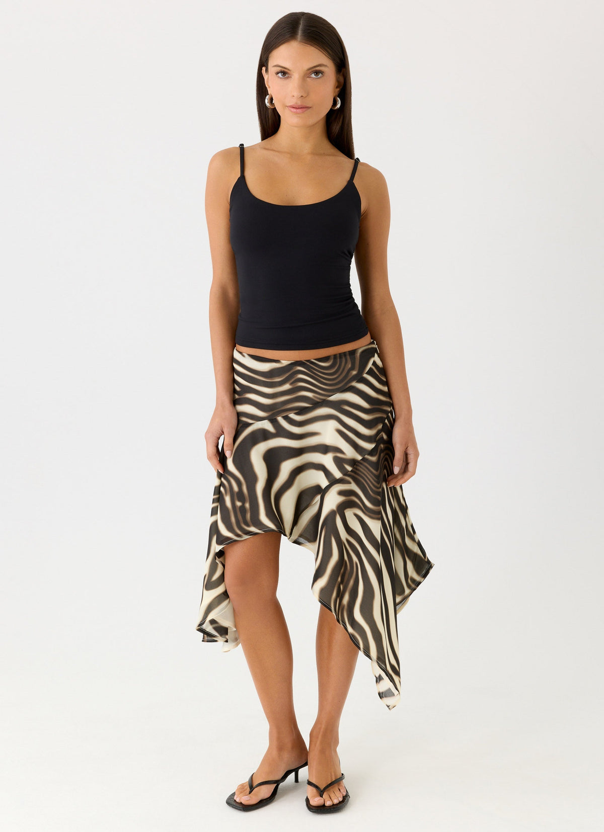 Low-Rise Asymmetrical Midi Skirt - Zebra