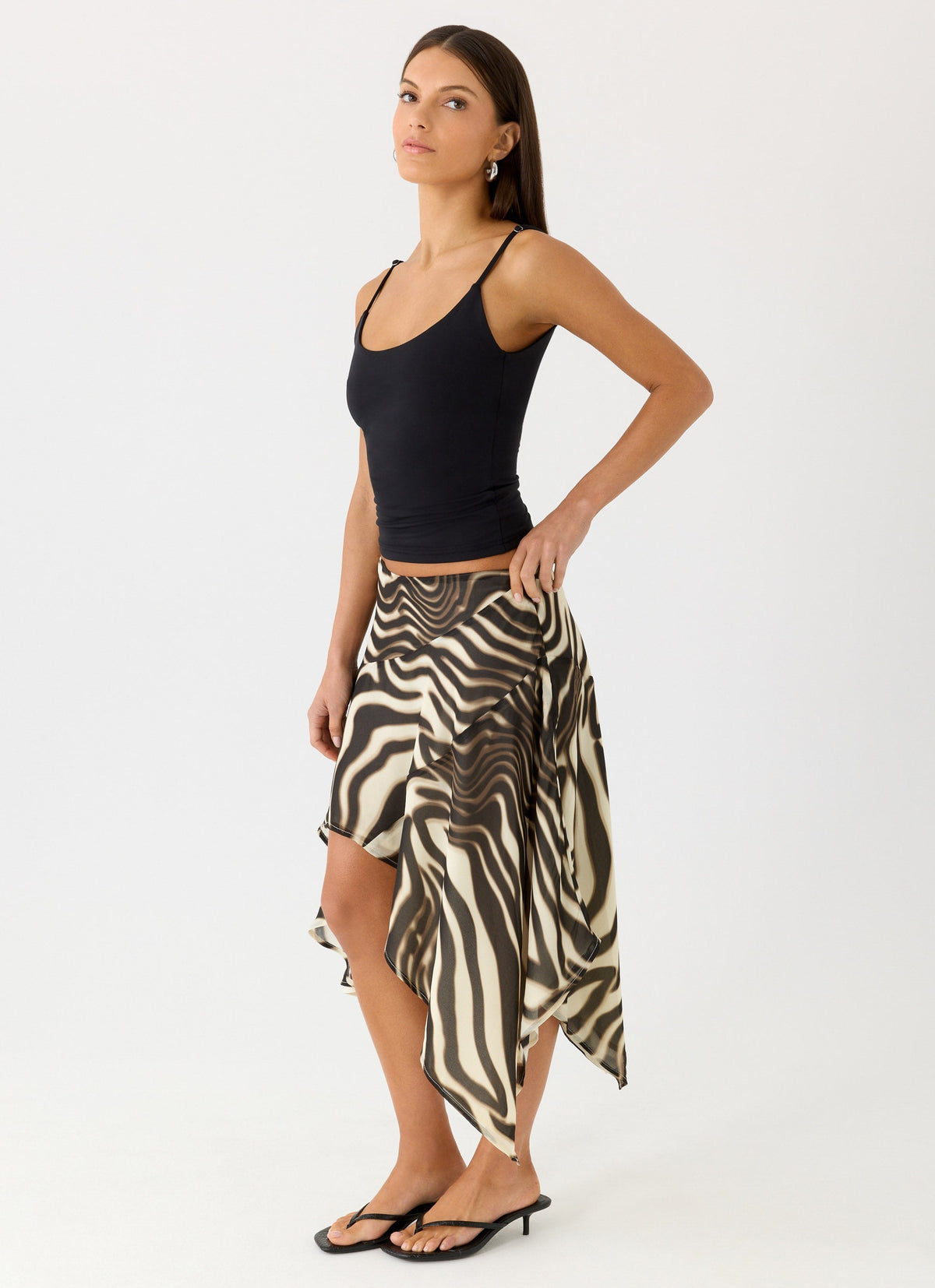 Low-Rise Asymmetrical Midi Skirt - Zebra