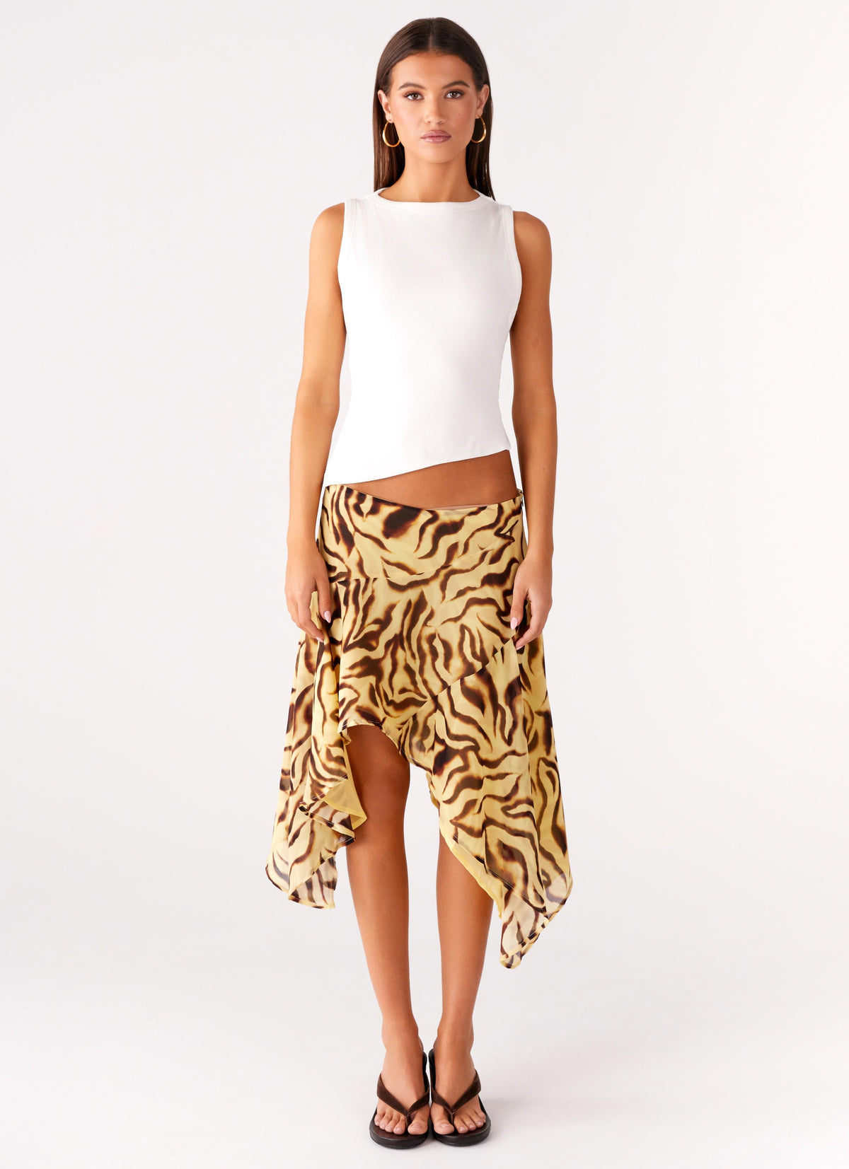 Low-Rise Asymmetrical Midi Skirt - Laguna Print