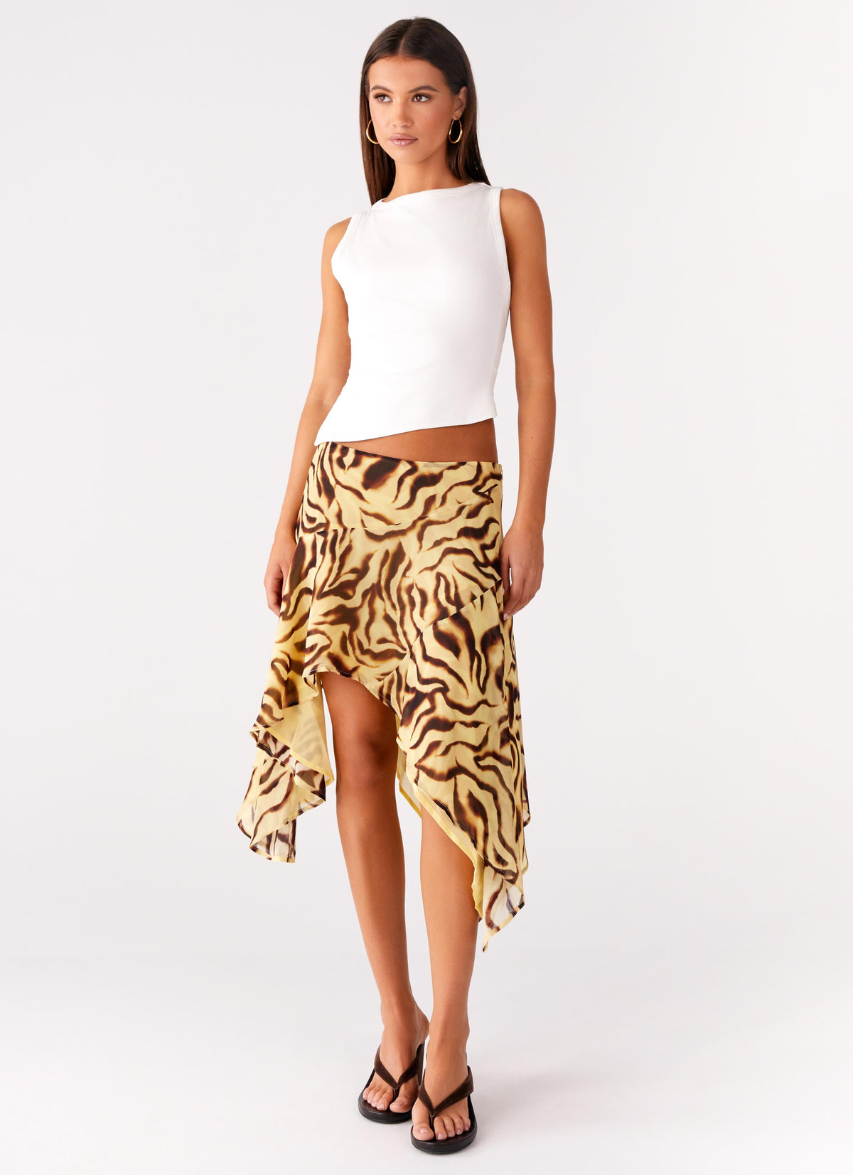 Low-Rise Asymmetrical Midi Skirt - Laguna Print