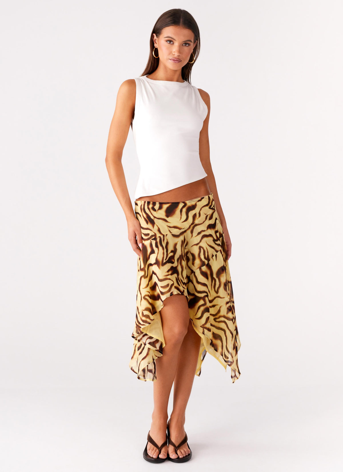 Low-Rise Asymmetrical Midi Skirt - Laguna Print