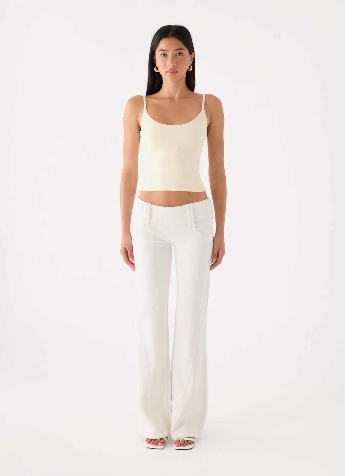 Low-Rise Wide Waistband Bootleg Jeans - White
