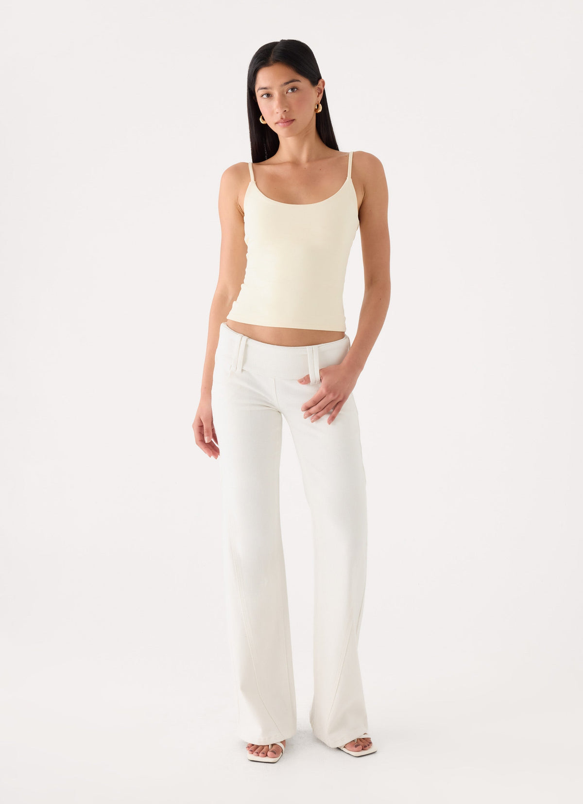 Low-Rise Wide Waistband Bootleg Jeans - White