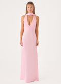 Halter Satin Maxi Dress with Scarf Detail - Pink