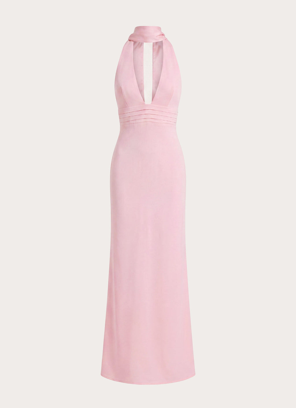 Halter Satin Maxi Dress with Scarf Detail - Pink
