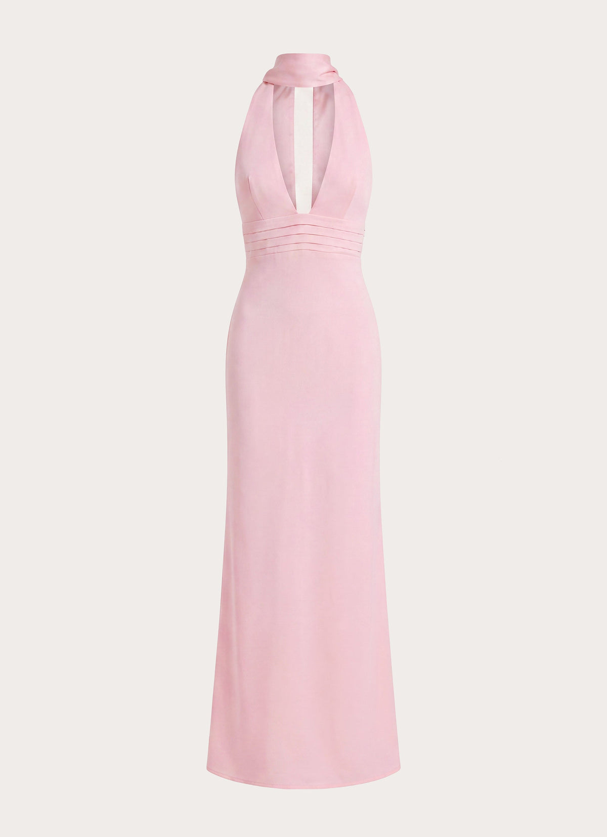 Halter Satin Maxi Dress with Scarf Detail - Pink