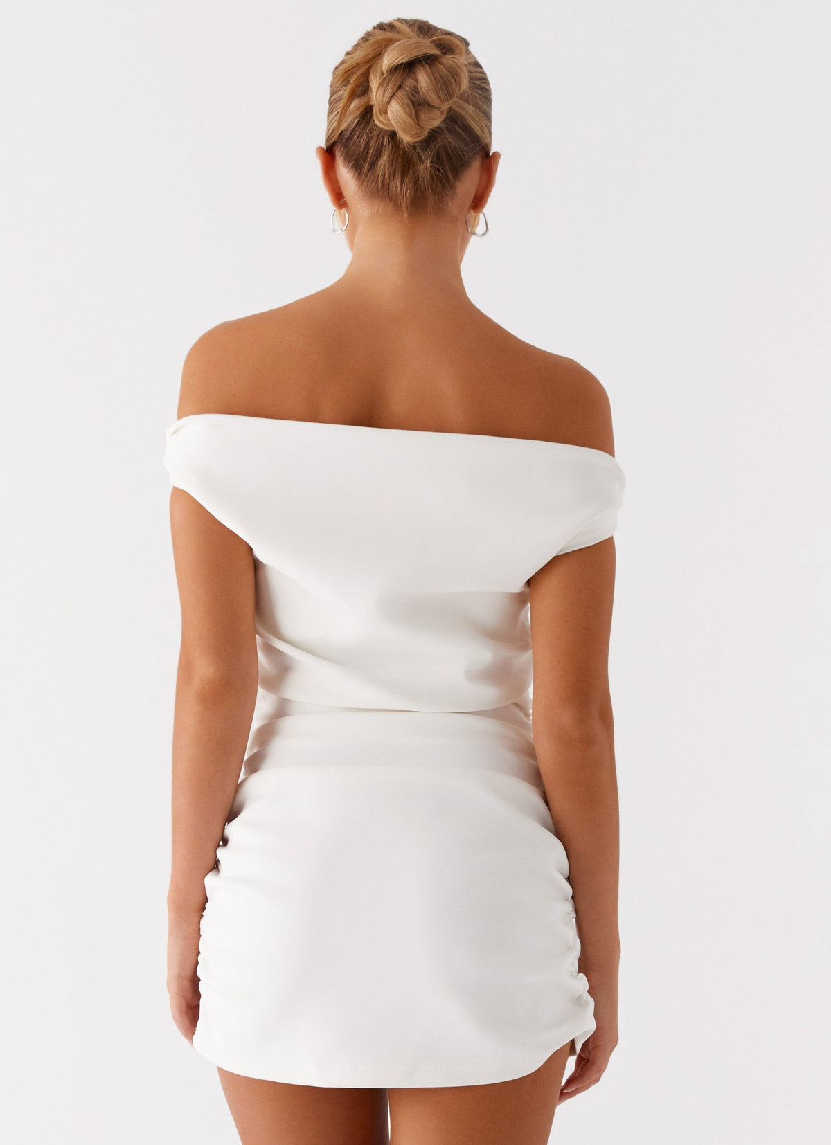 Ruched Off-Shoulder Mini Dress - Ivory