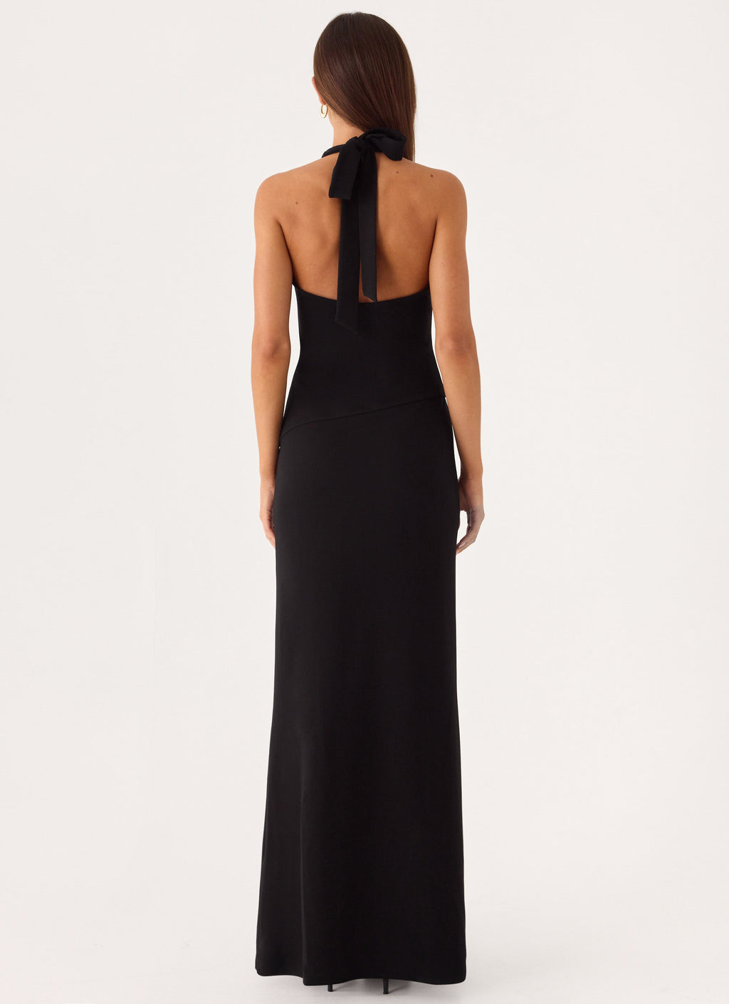 Self-Tie Halter Open-Back Crepe Maxi Dress - Black