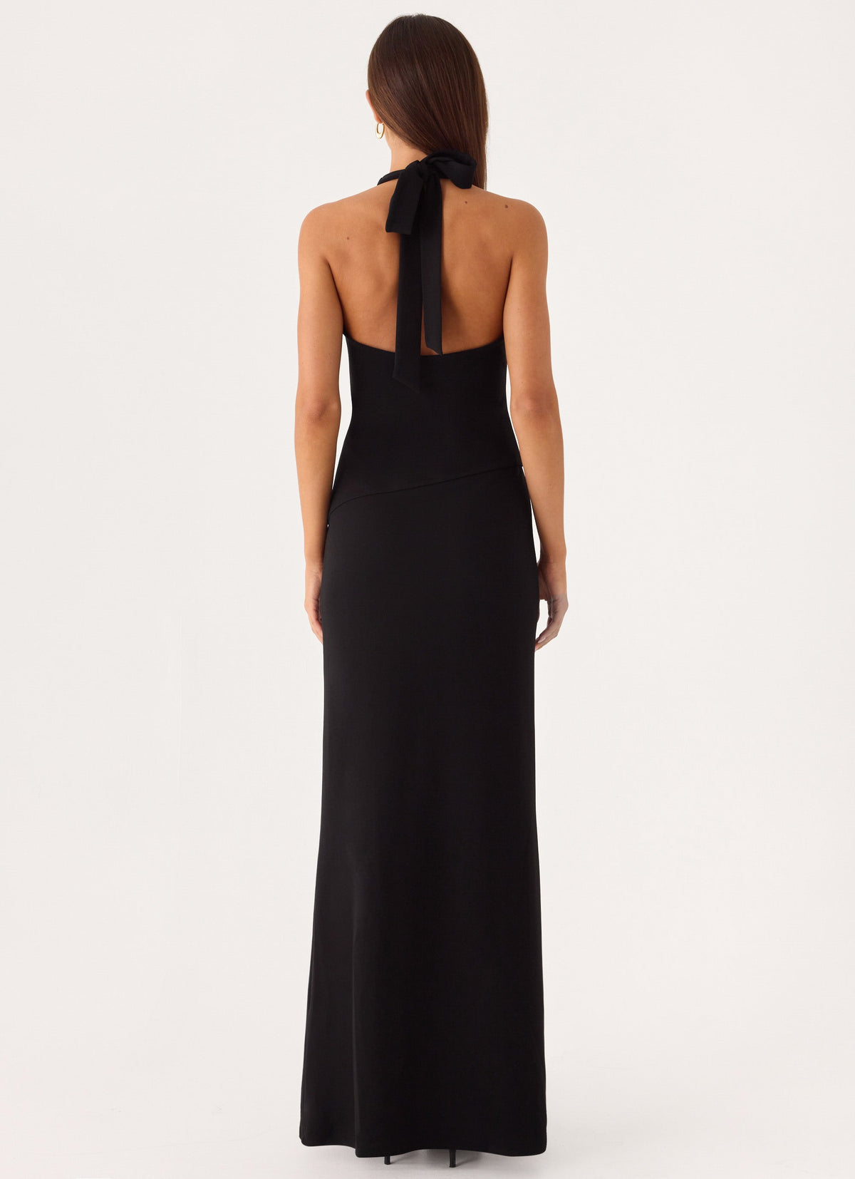 Self-Tie Halter Open-Back Crepe Maxi Dress - Black