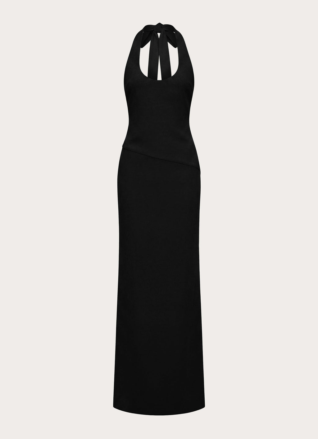 Self-Tie Halter Open-Back Crepe Maxi Dress - Black