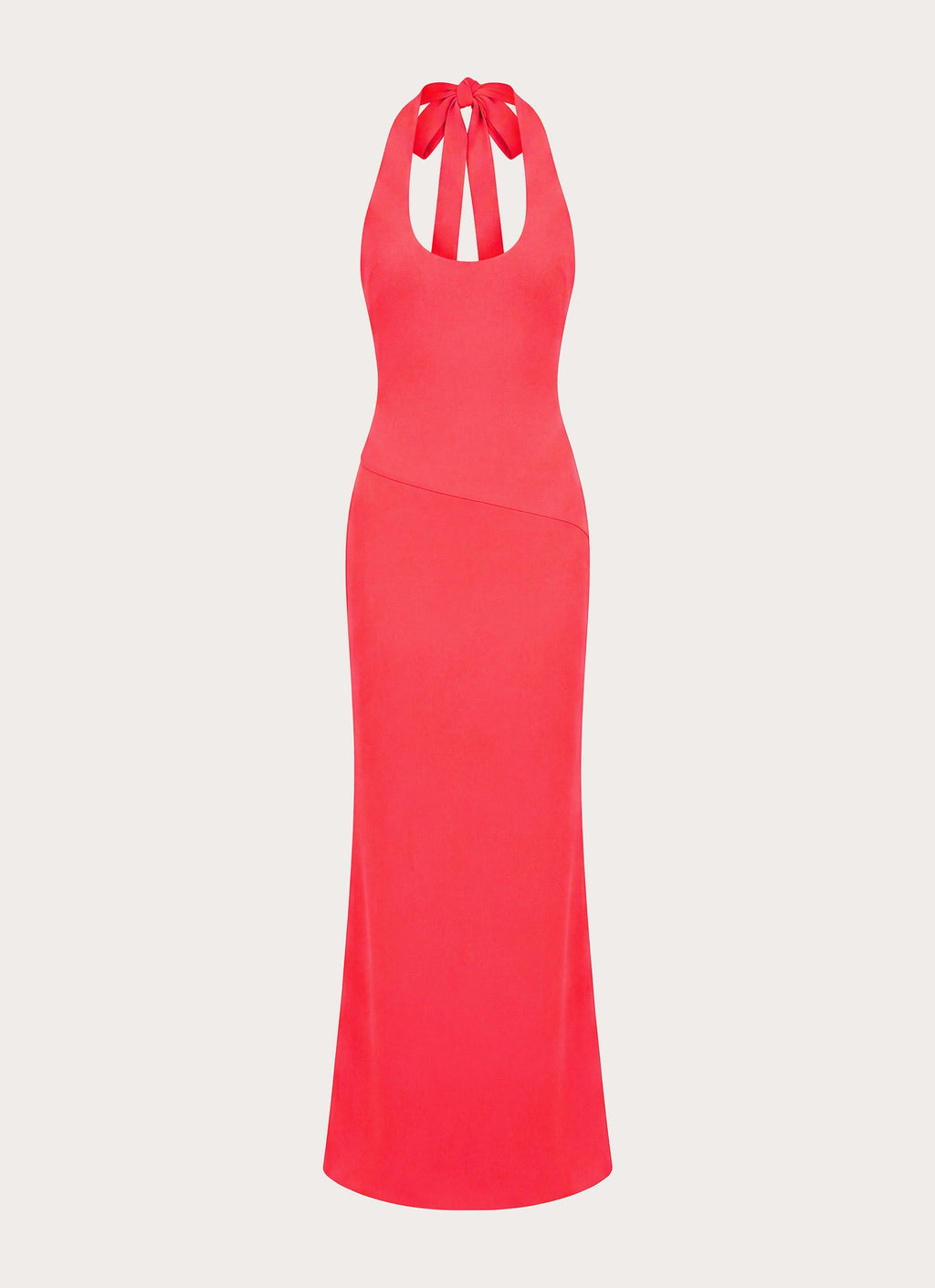 Self-Tie Halter Open-Back Crepe Maxi Dress - Coral Red