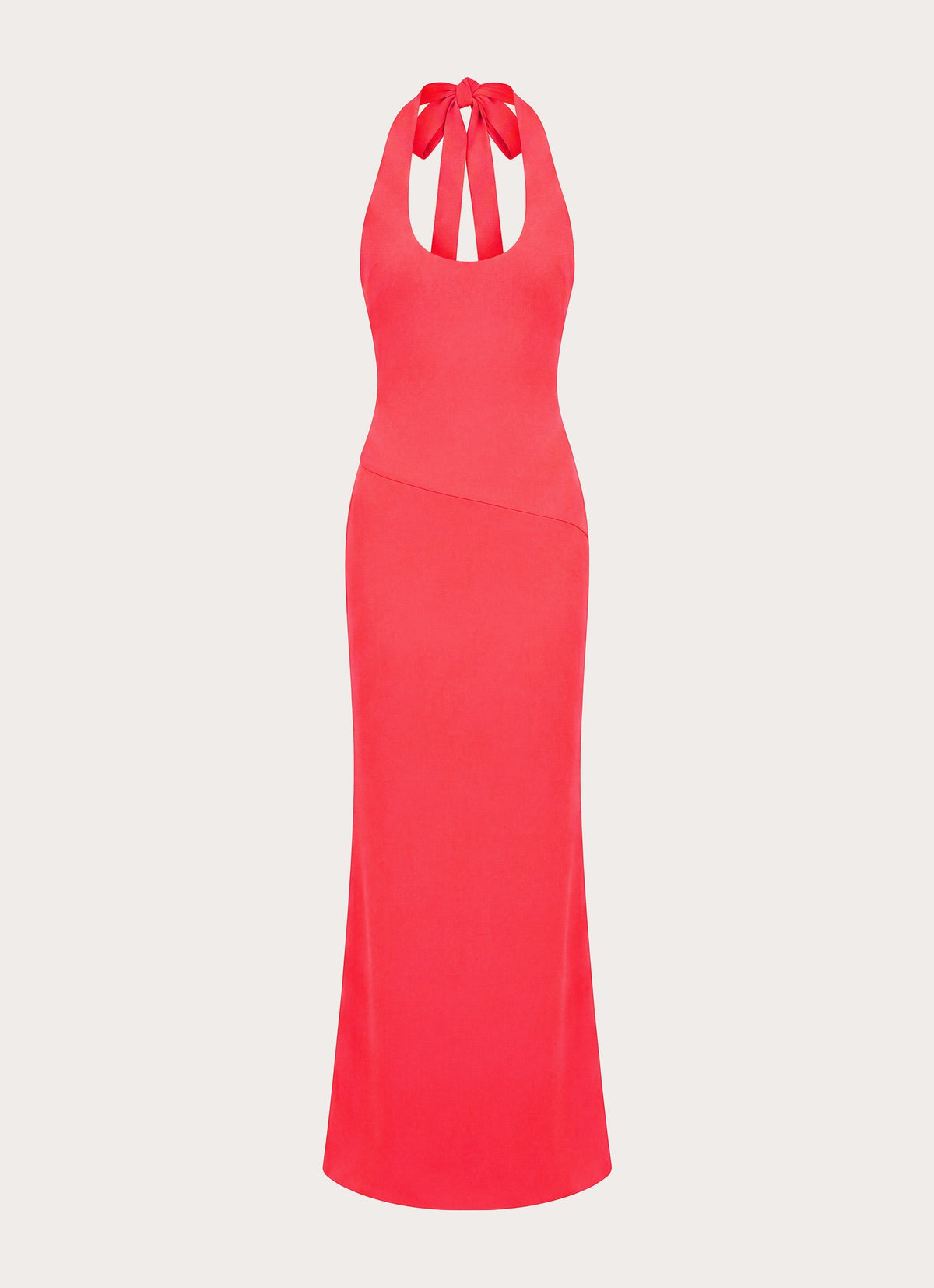 Self-Tie Halter Open-Back Crepe Maxi Dress - Coral Red