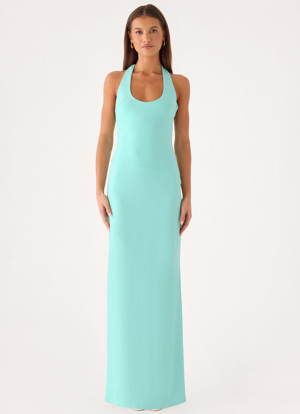 Self-Tie Halter Open-Back Crepe Maxi Dress - Mint