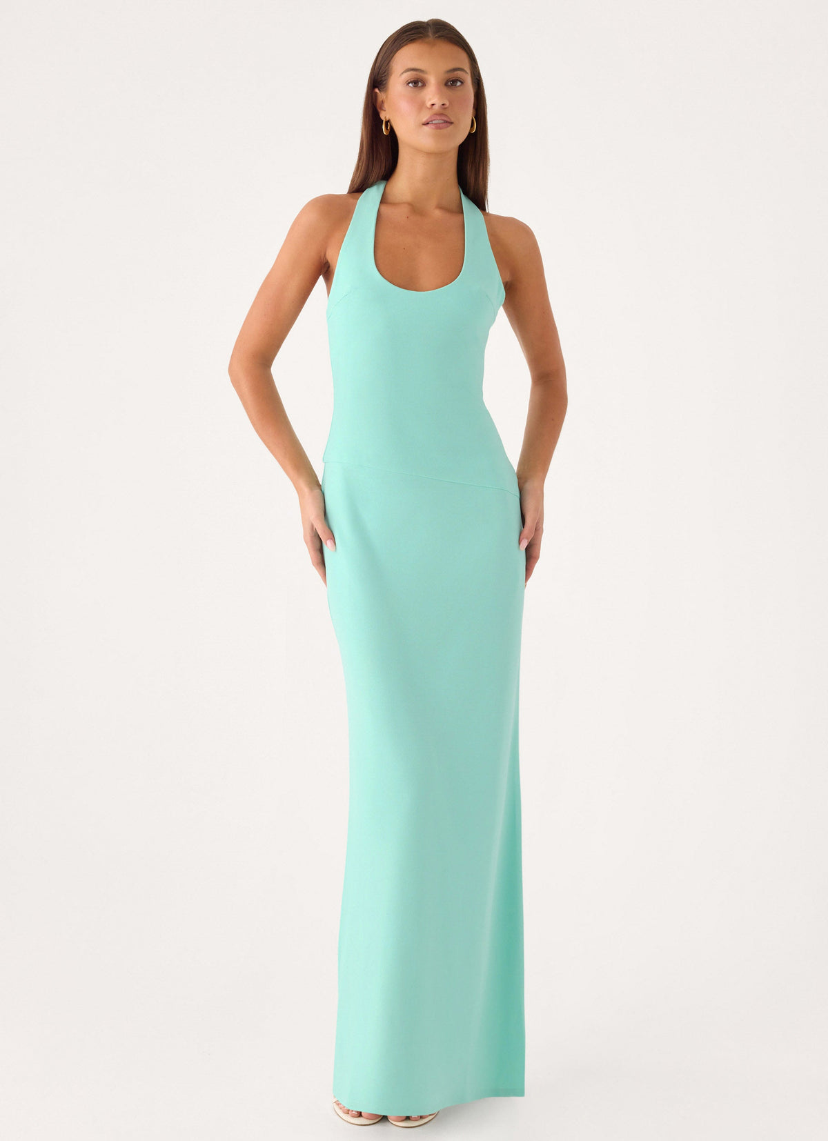 Self-Tie Halter Open-Back Crepe Maxi Dress - Mint