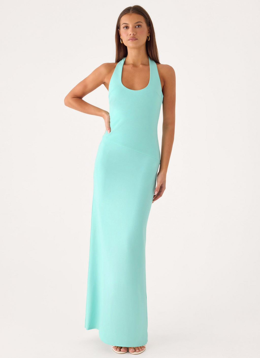 Self-Tie Halter Open-Back Crepe Maxi Dress - Mint