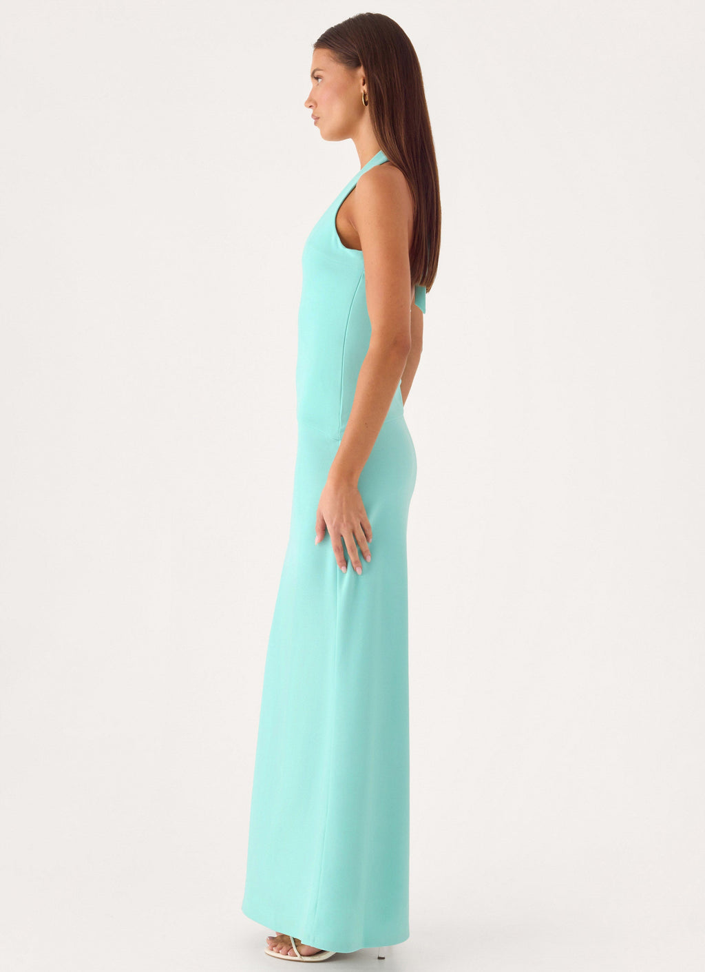 Self-Tie Halter Open-Back Crepe Maxi Dress - Mint