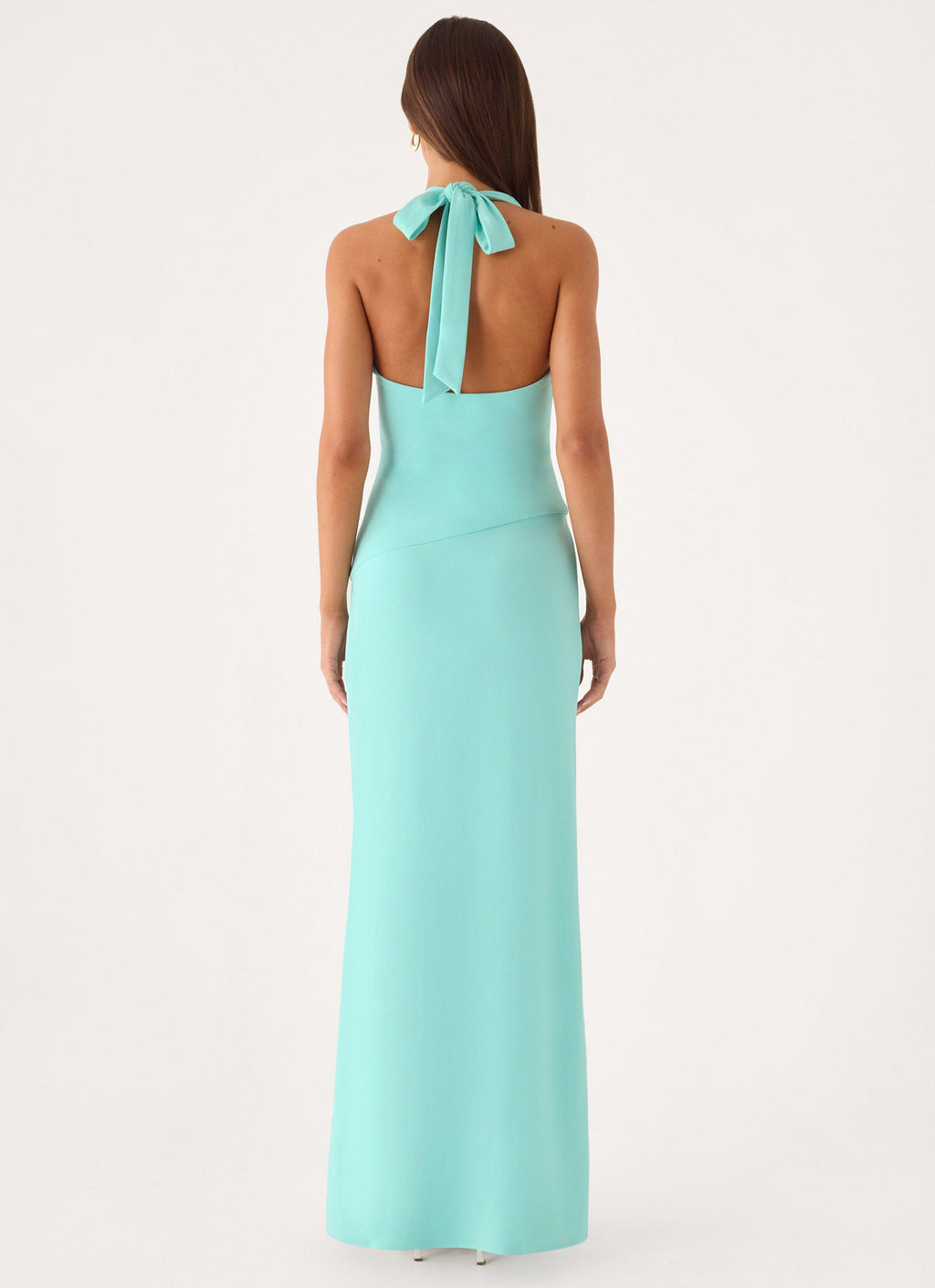 Self-Tie Halter Open-Back Crepe Maxi Dress - Mint