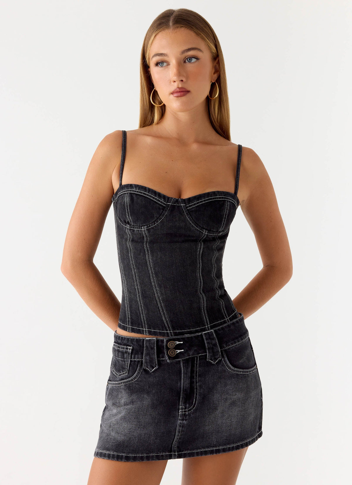 Super Low-Rise Denim Mini Skirt - Washed Black