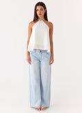 Two-Tier Linen Halter Top - White
