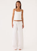 Elasticated Drawstring Linen Wide-Leg Trousers - White