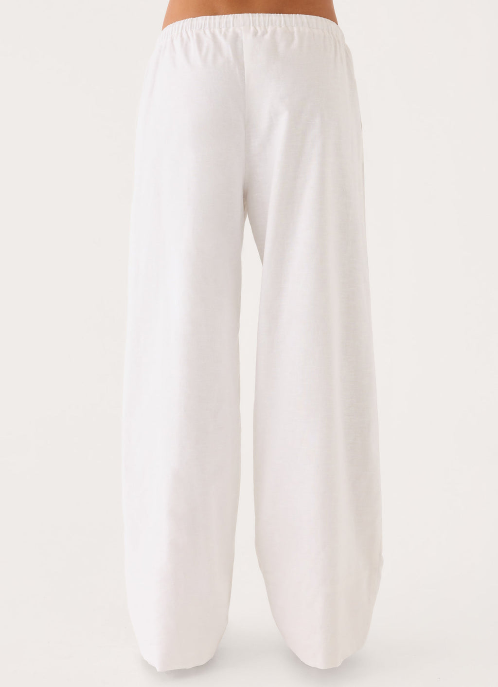 Elasticated Drawstring Linen Wide-Leg Trousers - White