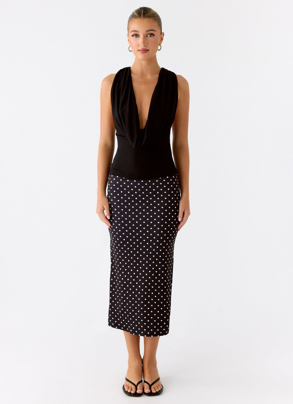 Cowl-Front Criss-Cross Mesh Top - Black