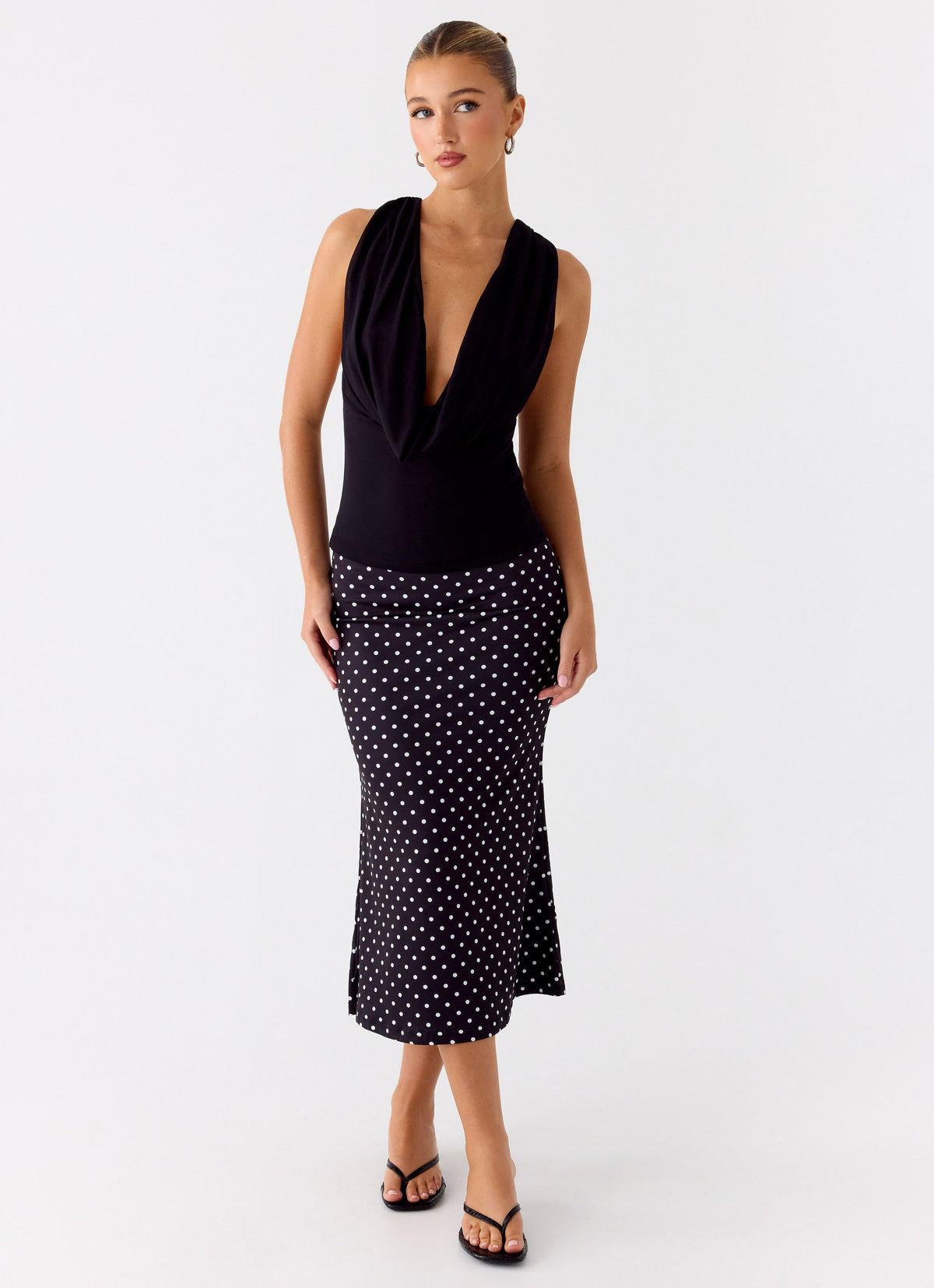 Cowl-Front Criss-Cross Mesh Top - Black