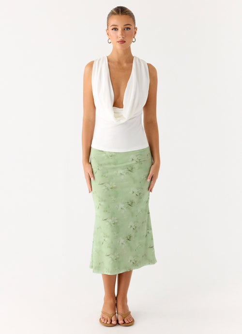 Cowl-Front Criss-Cross Mesh Top - White