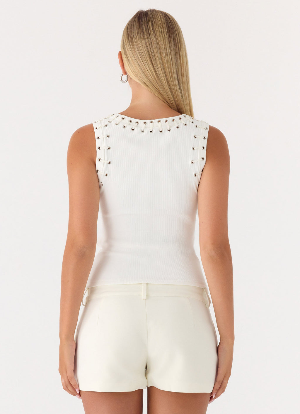 Eyelet Racer Tank Top - Ivory