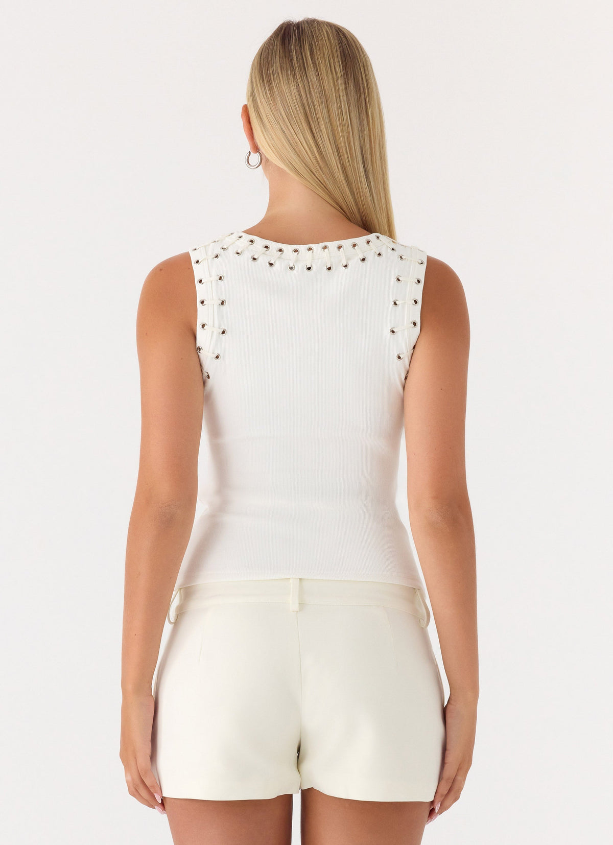 Eyelet Racer Tank Top - Ivory