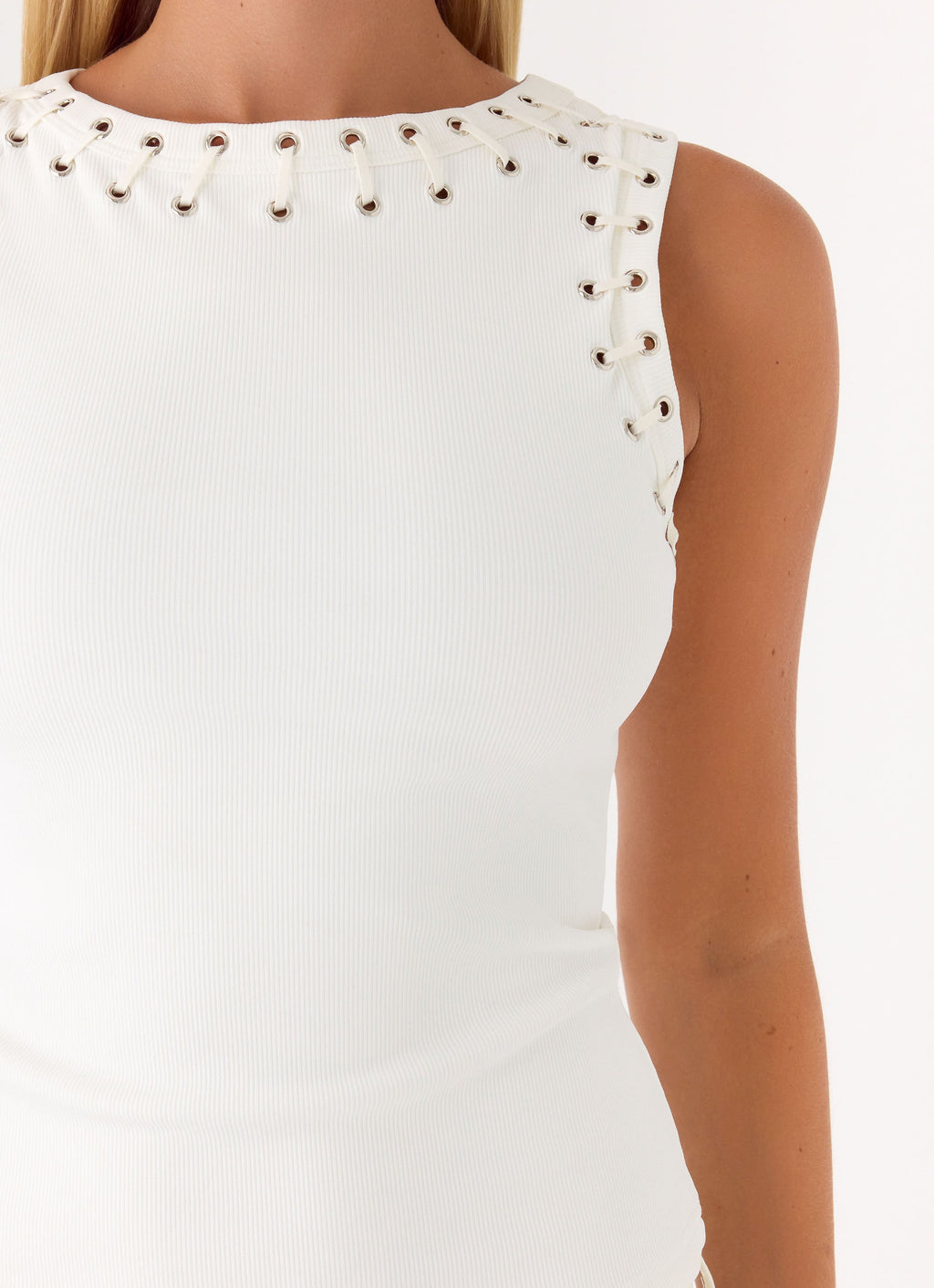Eyelet Racer Tank Top - Ivory