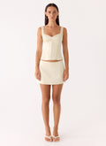 Satin Button-Front Mini Skirt - Ivory
