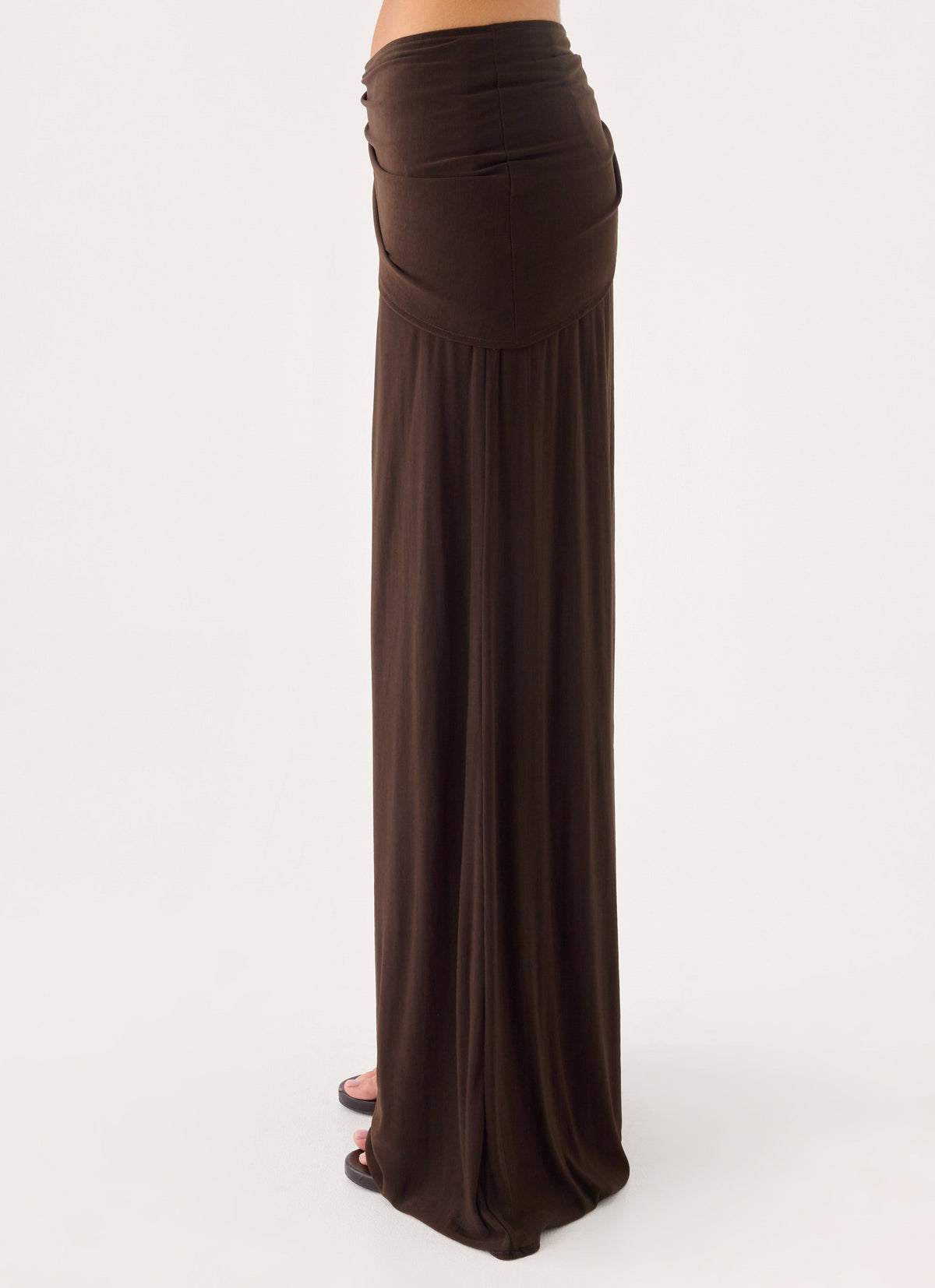 Scarf-Tie Waist Wide-Leg Chiffon Trousers - Chocolate