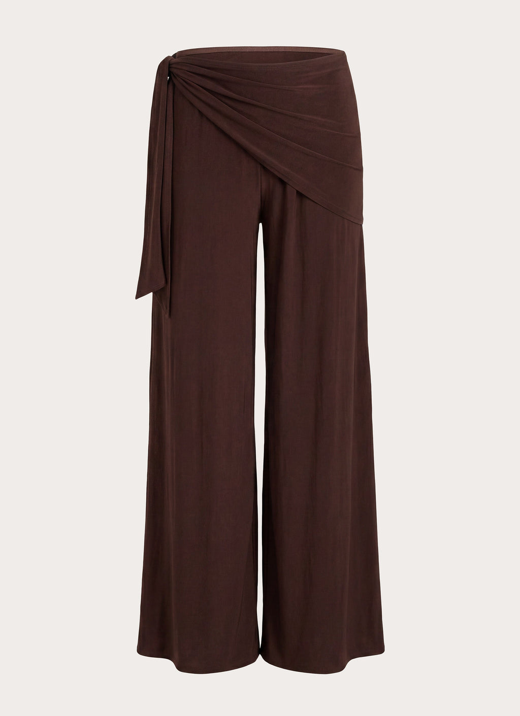 Scarf-Tie Waist Wide-Leg Chiffon Trousers - Chocolate