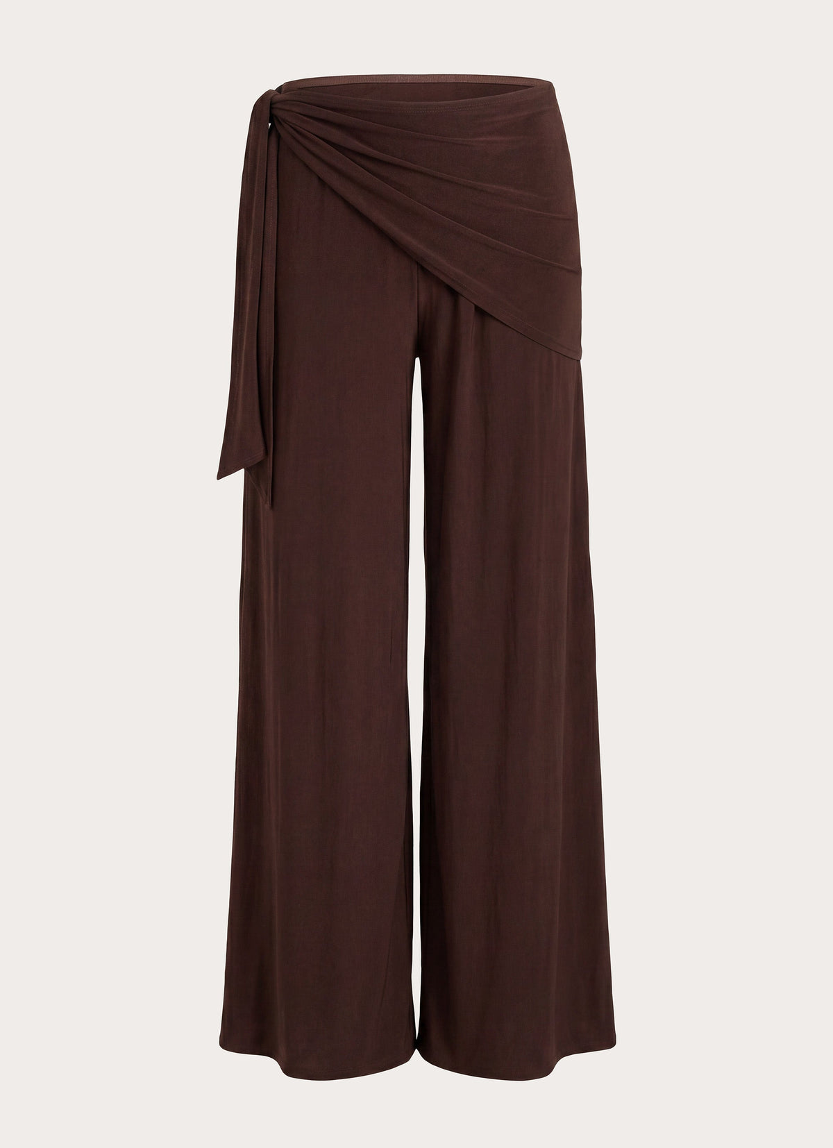 Scarf-Tie Waist Wide-Leg Chiffon Trousers - Chocolate