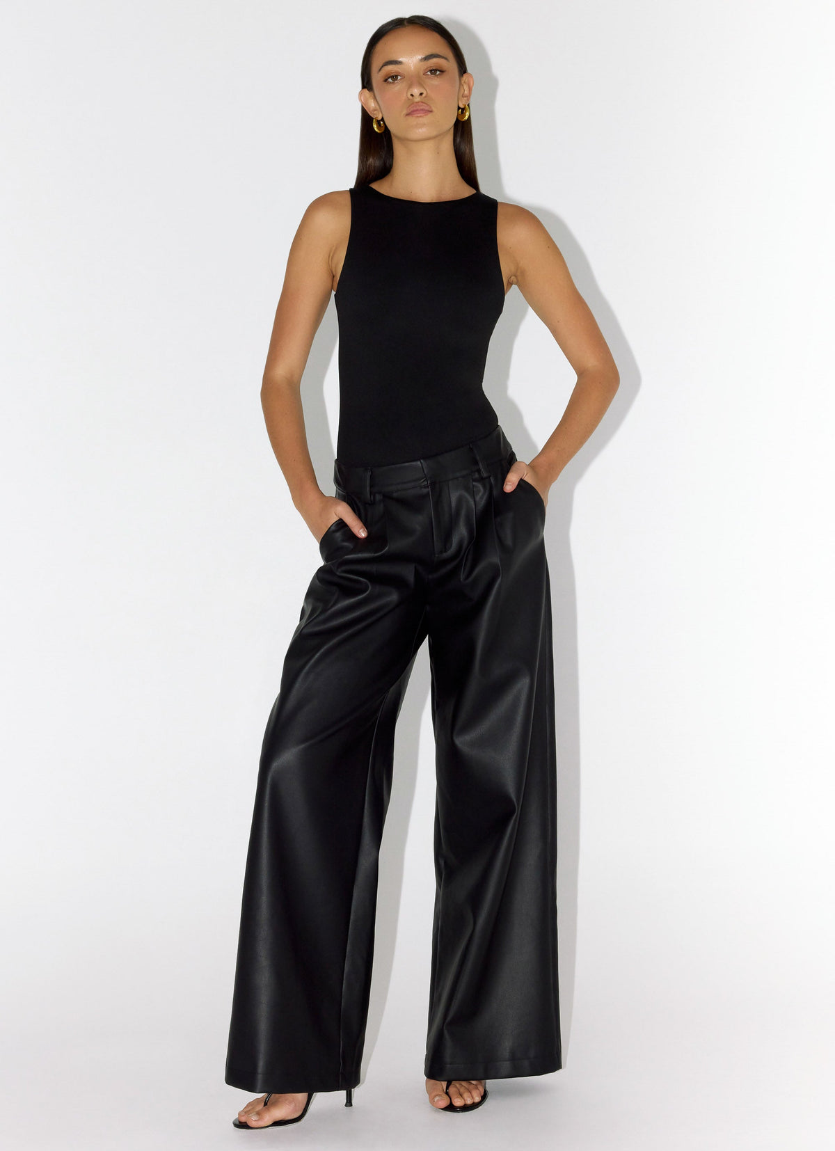 Low-Rise Faux Leather Relaxed-Fit Trousers - Black