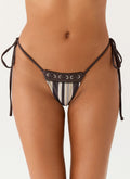 Eyelet Tie-Side Bikini Bottom - Chocolate Olive Stripe