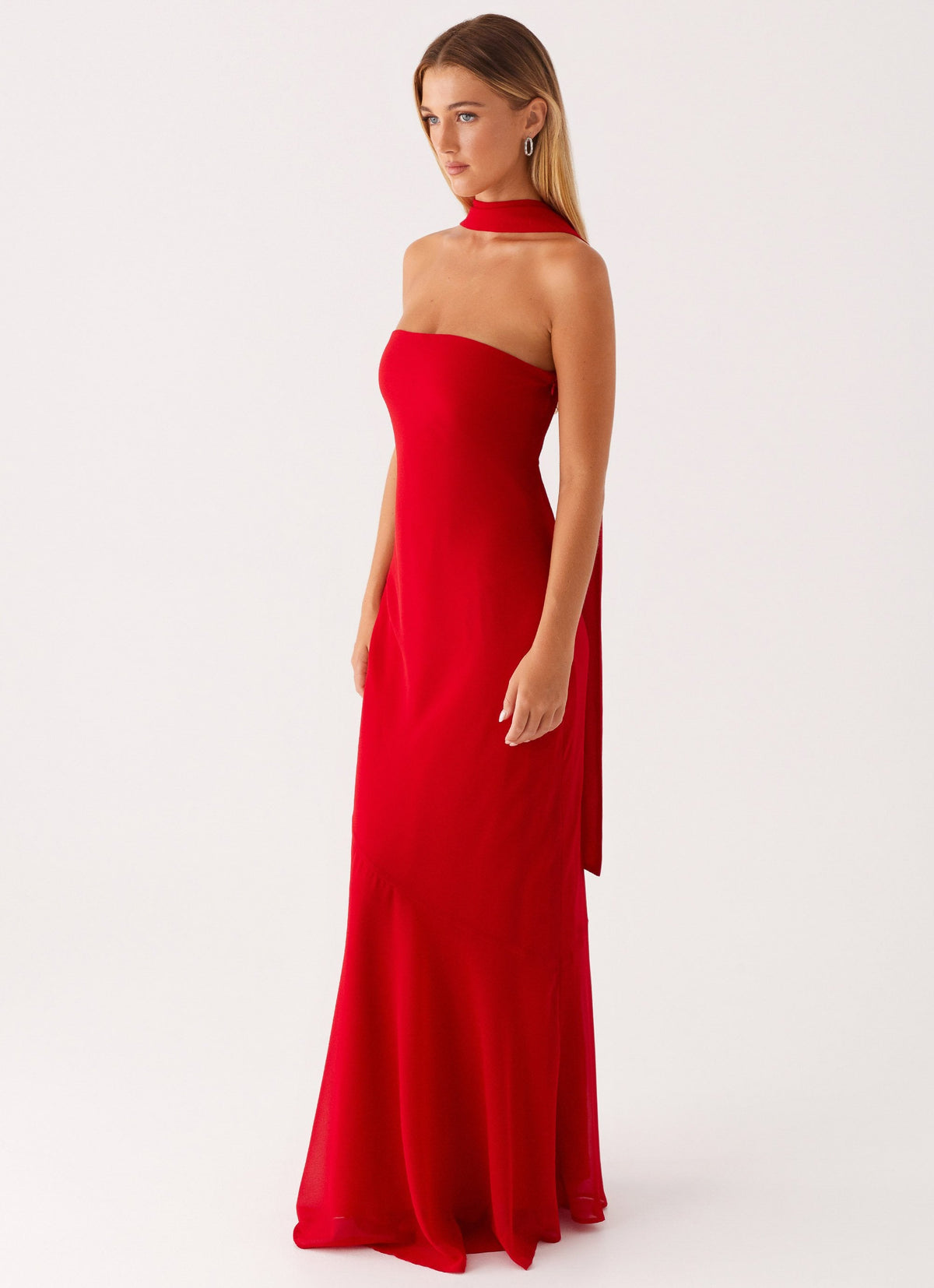 Strapless Brushed Chiffon Maxi Dress - Red